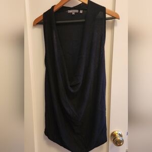 Vince Knit dark blue linen kit drape neck sleeveless top